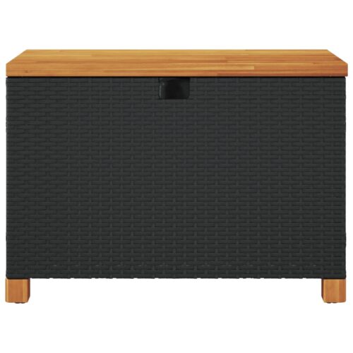 Garden Storage Box Black 80x40x48cm Poly Rattan Acacia Wood - Image 4