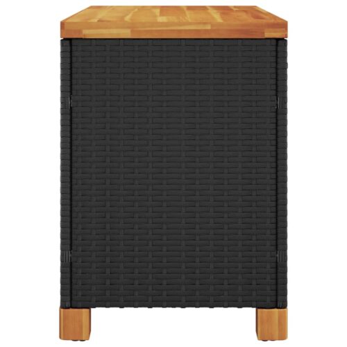 Garden Storage Box Black 80x40x48cm Poly Rattan Acacia Wood - Image 5