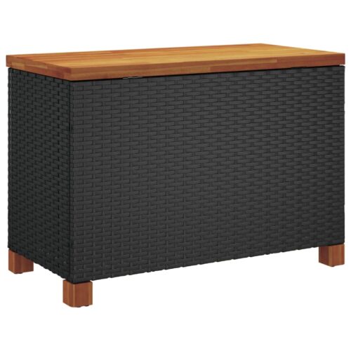 Garden Storage Box Black 80x40x48cm Poly Rattan Acacia Wood - Image 6
