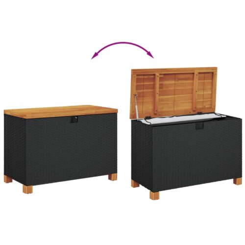Garden Storage Box Black 80x40x48cm Poly Rattan Acacia Wood - Image 7