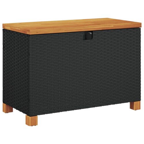 Garden Storage Box Black 80x40x48cm Poly Rattan Acacia Wood - Image 13
