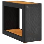 Wooden Side Table Black Wicker Rattan Outdoor Patio Lounge Garden Coffee Stand 100x40x75cm