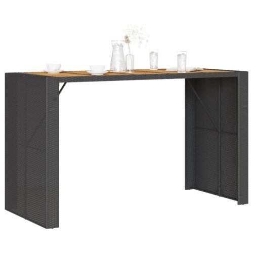 Garden Bar Table Acacia Wood Wicker Rattan Outdoor Patio Lounge Pub Dining Stand Black 185x80x110cm - Image 4