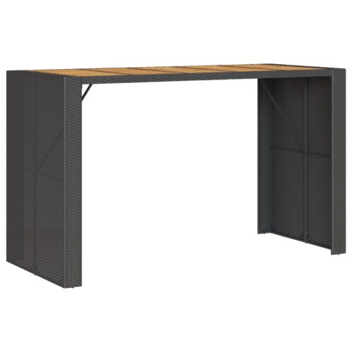 Garden Bar Table Acacia Wood Wicker Rattan Outdoor Patio Lounge Pub Dining Stand Black 185x80x110cm - Image 7