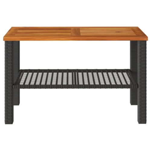 Garden Table Black 70x38x42cm Poly Rattan Acacia Wood - Image 4