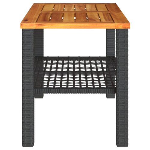 Garden Table Black 70x38x42cm Poly Rattan Acacia Wood - Image 5