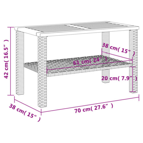 Garden Table Black 70x38x42cm Poly Rattan Acacia Wood - Image 8