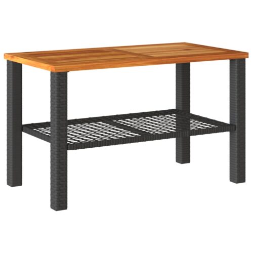 Garden Table Black 70x38x42cm Poly Rattan Acacia Wood - Image 11