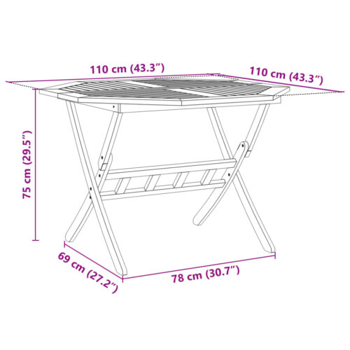 Folding Garden Table 110x75cm Solid Wood Acacia - Image 11