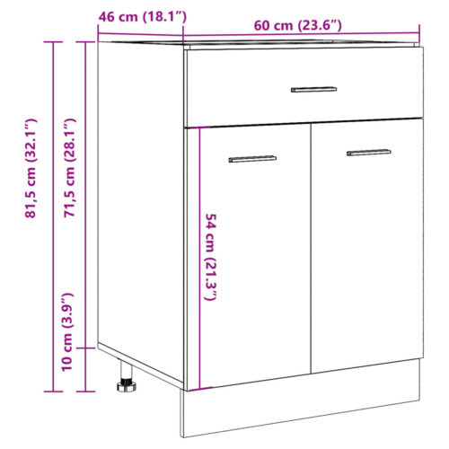 Wooden Drawer Bottom Cabinet Concrete Grey 60x46x81.5cm - Image 11