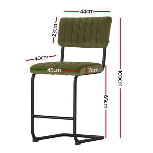 Artiss 4x Bar Stools Velvet Chairs Green - Image 2