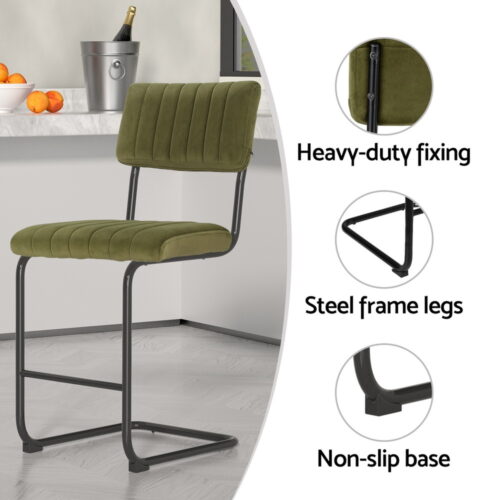 Artiss 4x Bar Stools Velvet Chairs Green - Image 5
