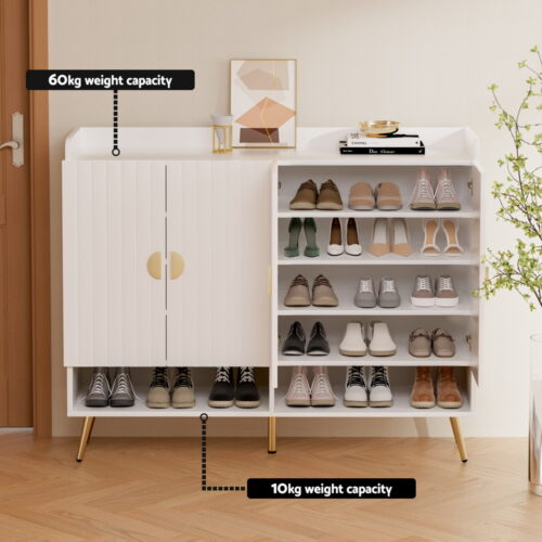 Artiss Shoe Rack Cabinet 5 Tiers 30 Pairs White - Image 7