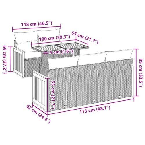 6-Piece Outdoor Sofa Set Garden Patio Lounge Cushions Chairs Grey Poly Rattan Acacia - Image 12