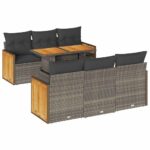 7-Piece Outdoor Sofa Set Garden Patio Lounge Cushions Chairs Grey Poly Rattan Acacia