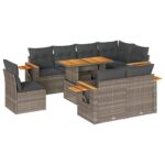 9-Piece Outdoor Sofa Set Garden Patio Lounge Cushions Chairs Grey Poly Rattan Acacia