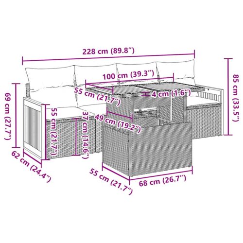 5-Piece Outdoor Sofa Set Garden Patio Lounge Cushions Chairs Black Poly Rattan Acacia - Image 12