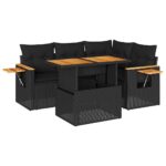 4-Piece Outdoor Sofa Set Garden Patio Lounge Cushions Chairs Black Poly Rattan Acacia