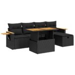 6-Piece Outdoor Sofa Set Garden Patio Lounge Cushions Chairs Black Poly Rattan