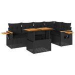 5-Piece Outdoor Sofa Set Garden Patio Lounge Cushions Chairs Black Poly Rattan Acacia
