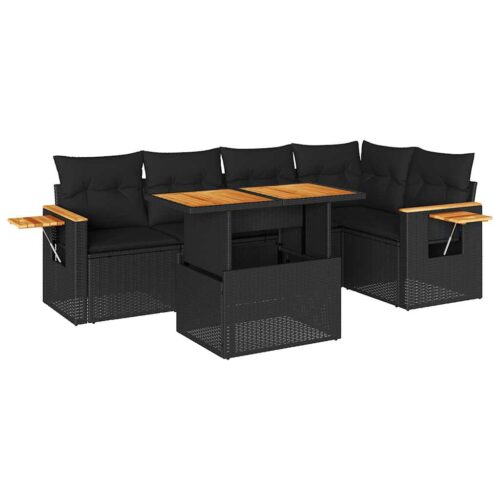 5-Piece Outdoor Sofa Set Garden Patio Lounge Cushions Chairs Black Poly Rattan Acacia