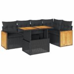 6-Piece Outdoor Sofa Set Garden Patio Lounge Cushions Chairs Black Poly Rattan Acacia