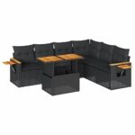 6-Piece Outdoor Sofa Set Garden Patio Lounge Cushions Chairs Black Poly Rattan Acacia