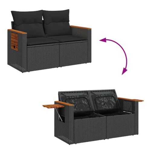 6-Piece Outdoor Sofa Set Garden Patio Lounge Cushions Chairs Black Poly Rattan Acacia - Image 10
