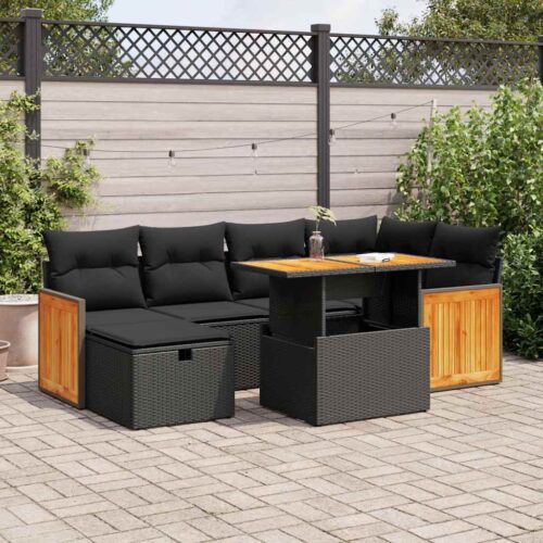 8-Piece Outdoor Sofa Set Garden Patio Lounge Cushions Chairs Black Poly Rattan - Image 2