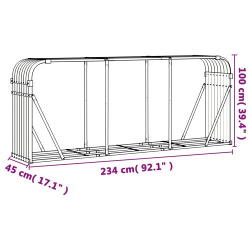 Log Holder Light Grey 234x45x100cm Galvanised Steel - Image 9