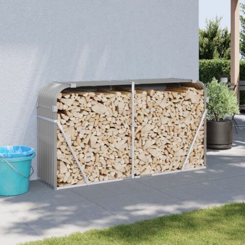 Log Holder Light Grey 180x45x100cm Galvanised Steel
