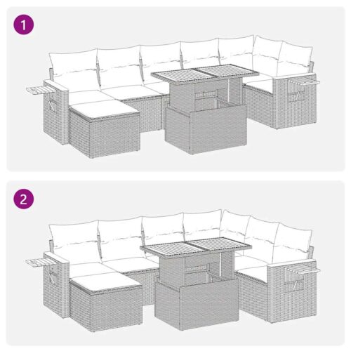 8-Piece Outdoor Sofa Set Garden Patio Lounge Cushions Chairs Black Poly Rattan Acacia - Image 8