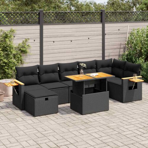 5-Piece Outdoor Sofa Set Garden Patio Lounge Cushions Chairs Black Poly Rattan - Image 2