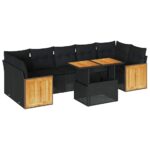 8-Piece Outdoor Sofa Set Garden Patio Lounge Cushions Chairs Black Poly Rattan Acacia