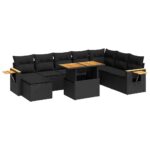 7-Piece Outdoor Sofa Set Garden Patio Lounge Cushions Chairs Black Poly Rattan Acacia