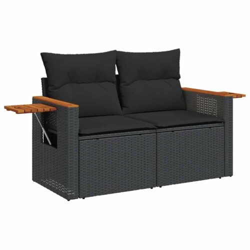 7-Piece Outdoor Sofa Set Garden Patio Lounge Cushions Chairs Black Poly Rattan Acacia - Image 5
