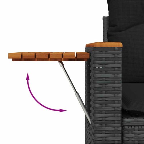 7-Piece Outdoor Sofa Set Garden Patio Lounge Cushions Chairs Black Poly Rattan Acacia - Image 12