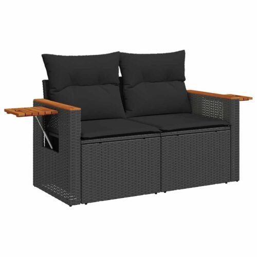 10-Piece Outdoor Sofa Set Garden Patio Lounge Cushions Chairs Black Poly Rattan Acacia - Image 5