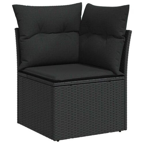 10-Piece Outdoor Sofa Set Garden Patio Lounge Cushions Chairs Black Poly Rattan Acacia - Image 4