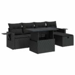 6-Piece Outdoor Sofa Set Garden Patio Lounge Cushions Chairs Black Poly Rattan