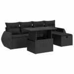 6-Piece Outdoor Sofa Set Garden Patio Lounge Cushions Chairs Black Poly Rattan
