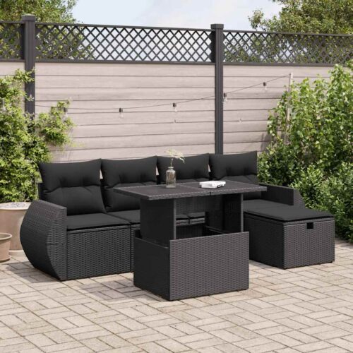 6-Piece Outdoor Sofa Set Garden Patio Lounge Cushions Chairs Black Poly Rattan - Image 2