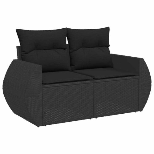 6-Piece Outdoor Sofa Set Garden Patio Lounge Cushions Chairs Black Poly Rattan - Image 4