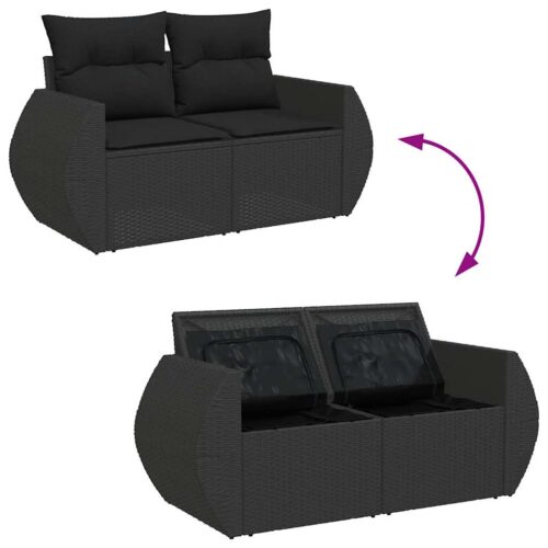 6-Piece Outdoor Sofa Set Garden Patio Lounge Cushions Chairs Black Poly Rattan - Image 8