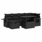 7-Piece Outdoor Sofa Set Garden Patio Lounge Cushions Chairs Black Poly Rattan