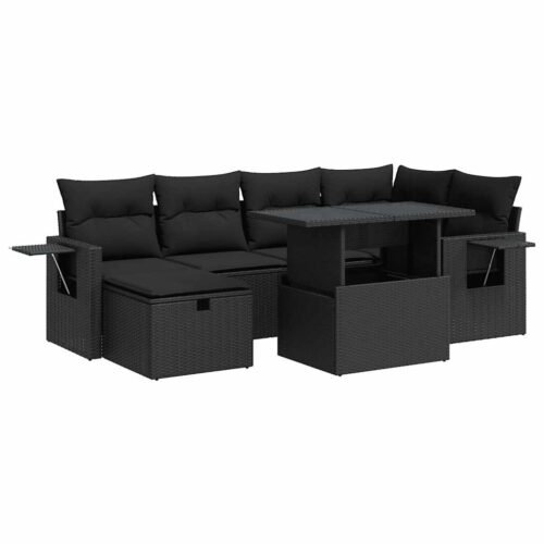 7-Piece Outdoor Sofa Set Garden Patio Lounge Cushions Chairs Black Poly Rattan