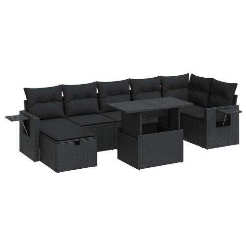 8-Piece Outdoor Sofa Set Garden Patio Lounge Cushions Chairs Black Poly Rattan - Image 13