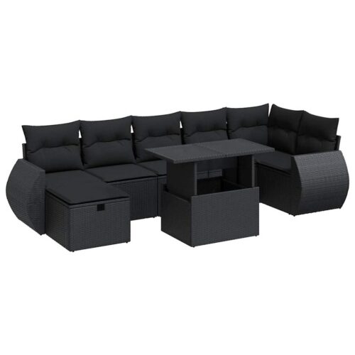 8-Piece Outdoor Sofa Set Garden Patio Lounge Cushions Chairs Black Poly Rattan