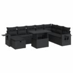 9-Piece Outdoor Sofa Set Garden Patio Lounge Cushions Chairs Black Poly Rattan