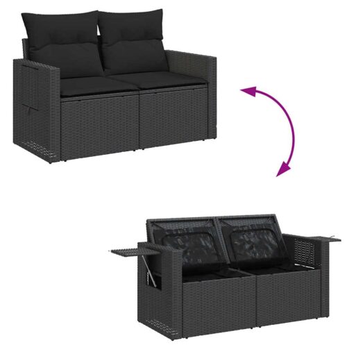9-Piece Outdoor Sofa Set Garden Patio Lounge Cushions Chairs Black Poly Rattan - Image 10